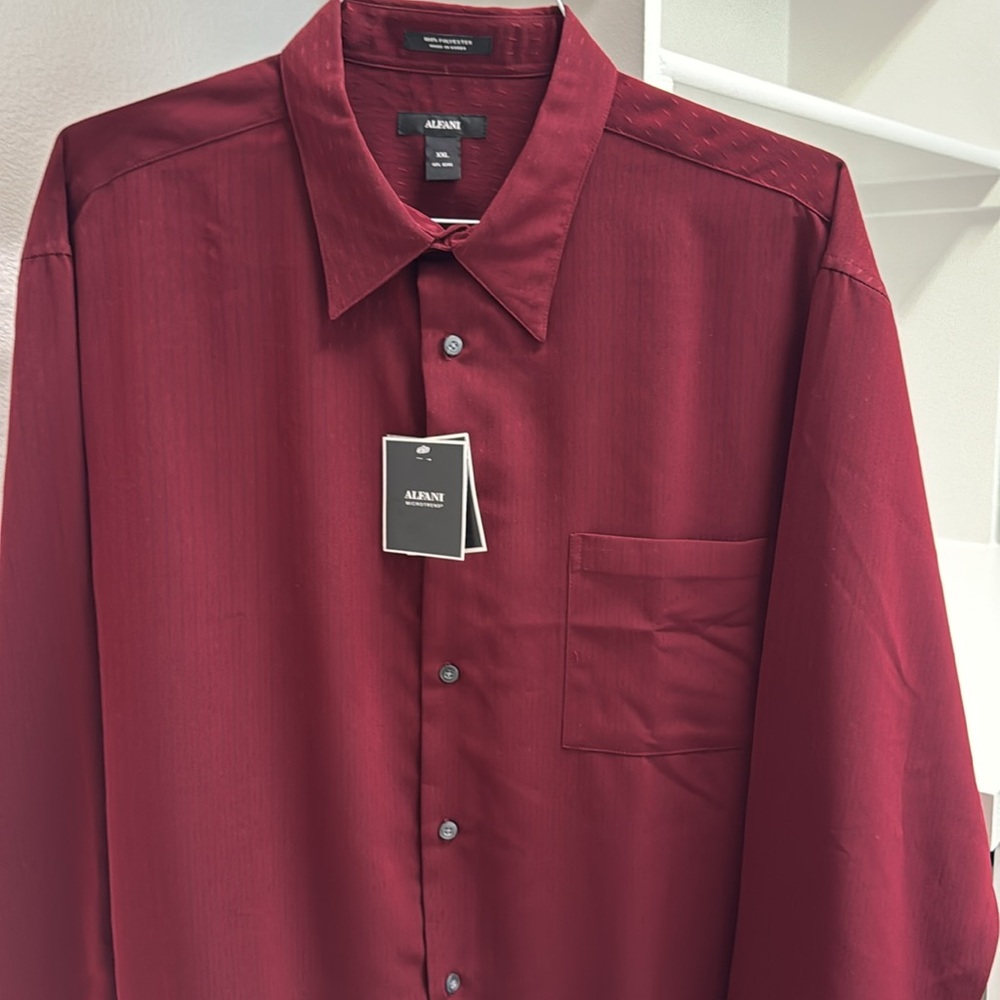 NWT Alfani Micotrend Men XXL Long Sleeve Button Down Burgundy Color Dress Shirt - Picture 2 of 14